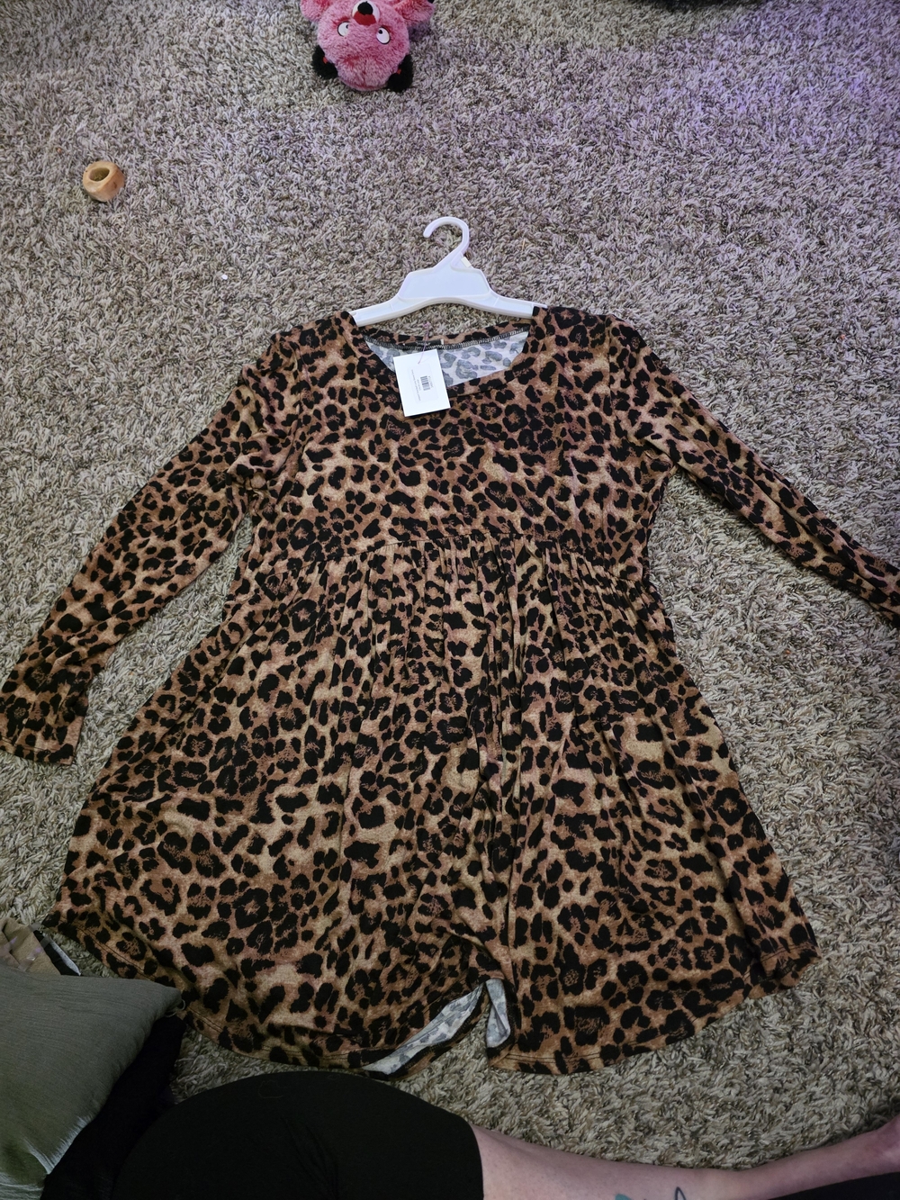 Leopard Print Long Sleeve Swing Dress - Brown & Black